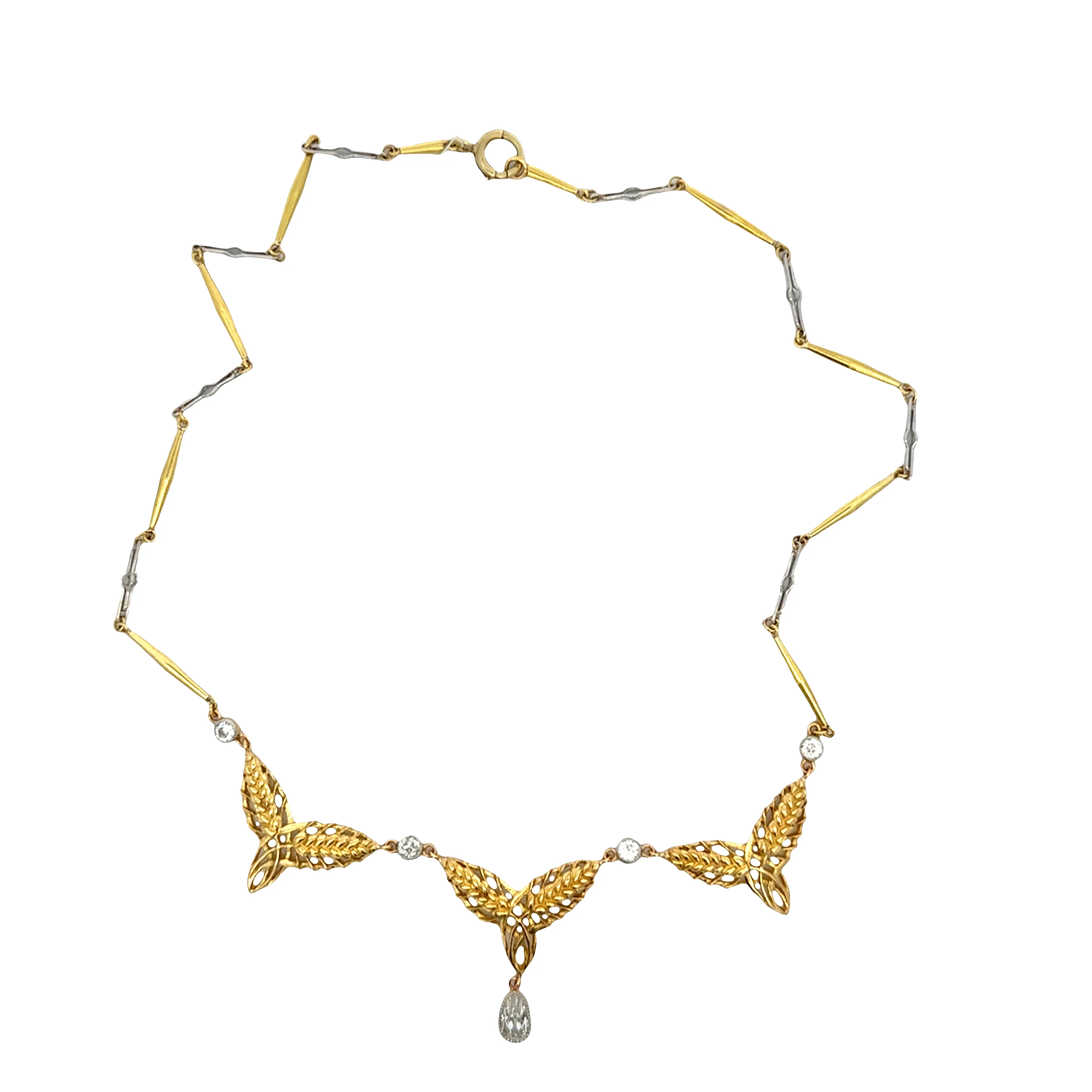 Vintage 1950s 18k Yellow Gold and Platinum Diamond Foliate Necklace – 1.05 Carats Total Weight - Image 3
