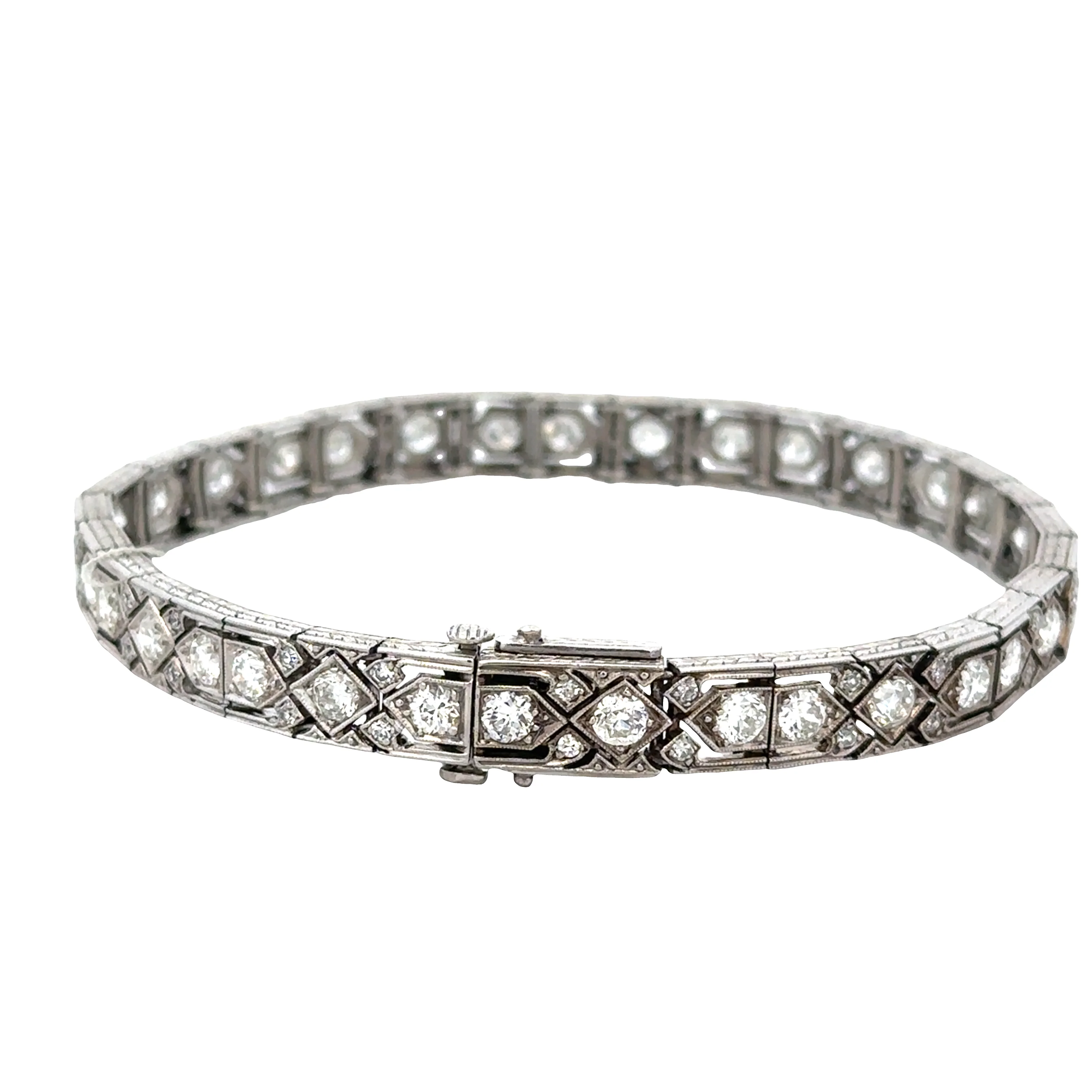 Vintage Art Deco Platinum Diamond Bracelet – 7.25", Circa 1920s–1930s - Image 2