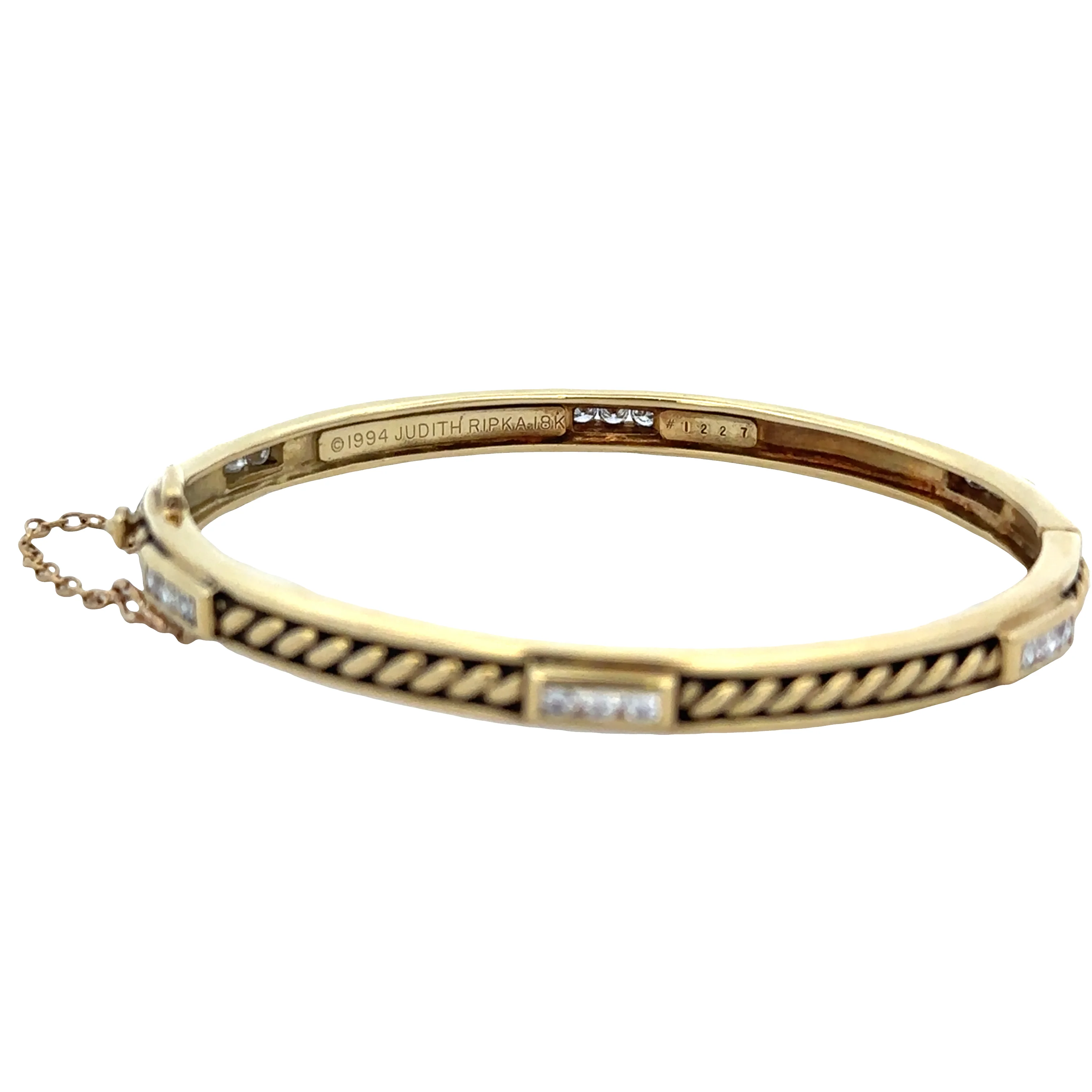 Vintage Judith Ripka 18k Yellow Gold Diamond Cable Bangle – Fits 6"–6.75" Wrist - Image 3