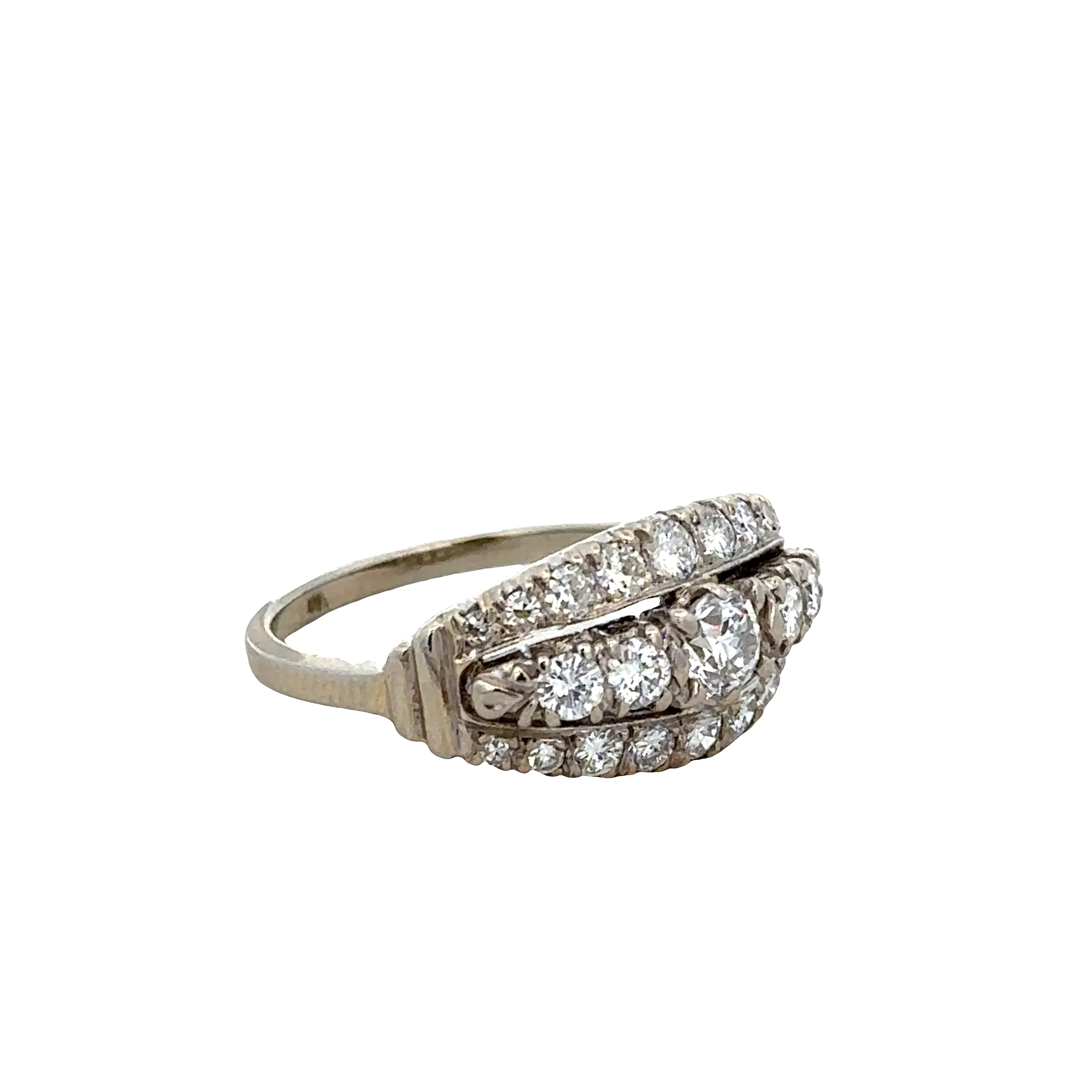 Vintage Platinum and 14k White Gold Diamond Three-Row Ring – Size 6.5 - Image 2