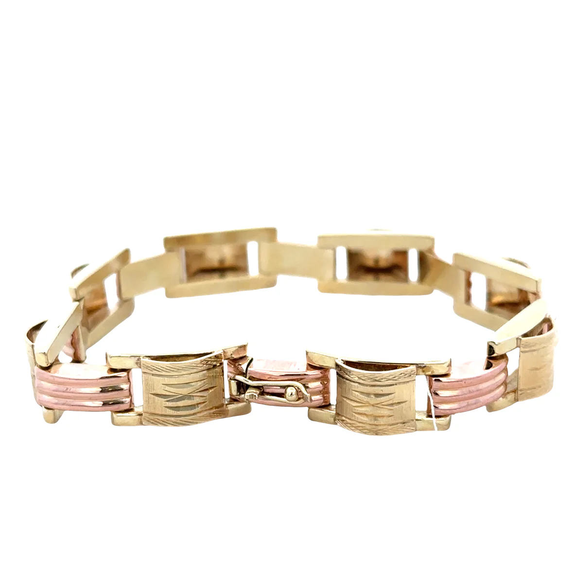 Vintage Retro 14k Yellow & Rose Gold Tank Link Bracelet – 7.5", Circa 1940s - Image 2